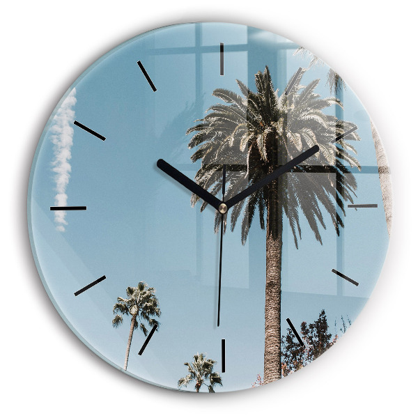 Round glass wall clock Palm trees in Los Angeles