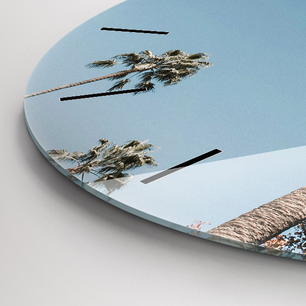 Round glass wall clock Palm trees in Los Angeles