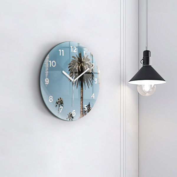 Round glass wall clock Palm trees in Los Angeles