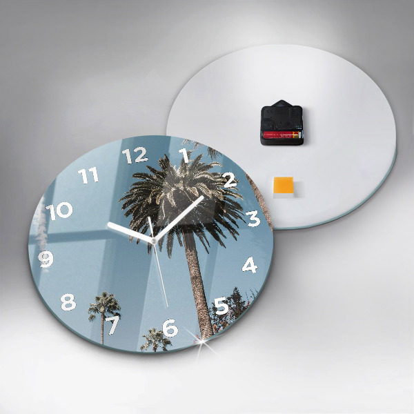 Round glass wall clock Palm trees in Los Angeles
