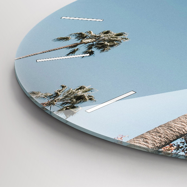 Round glass wall clock Palm trees in Los Angeles