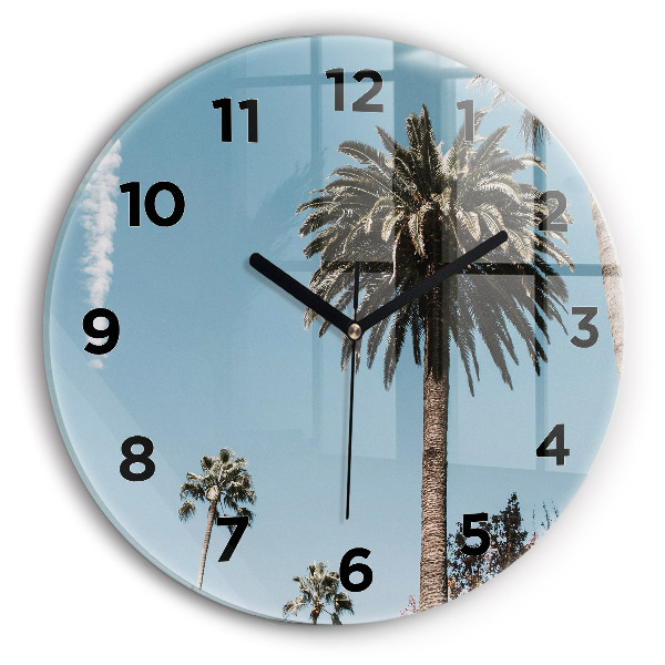 Round glass wall clock Palm trees in Los Angeles