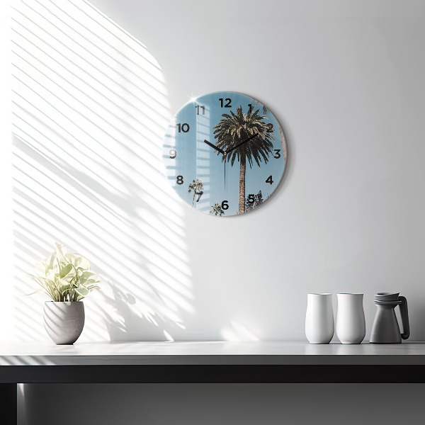 Round glass wall clock Palm trees in Los Angeles