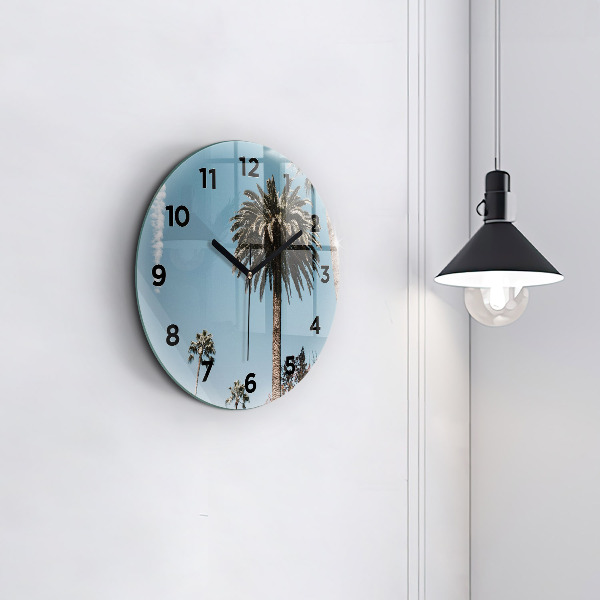 Round glass wall clock Palm trees in Los Angeles