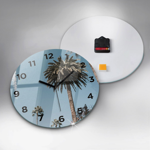 Round glass wall clock Palm trees in Los Angeles