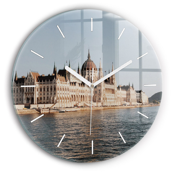Round glass wall clock Parliament in Budapest