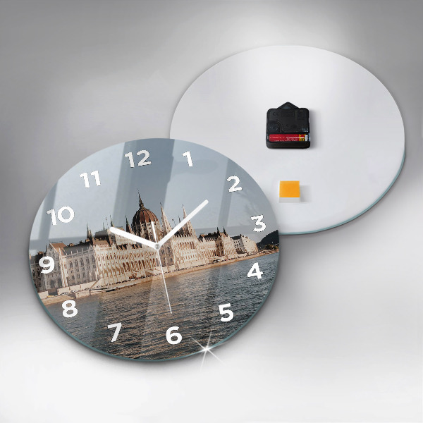 Round glass wall clock Parliament in Budapest