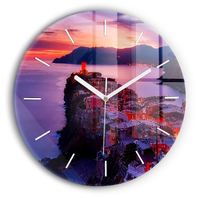 Round glass wall clock Houses near the Lake