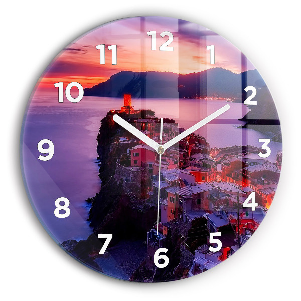 Round glass wall clock Houses near the Lake