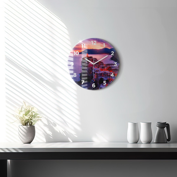 Round glass wall clock Houses near the Lake