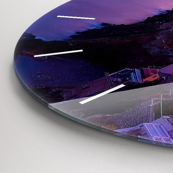 Round glass wall clock Houses near the Lake