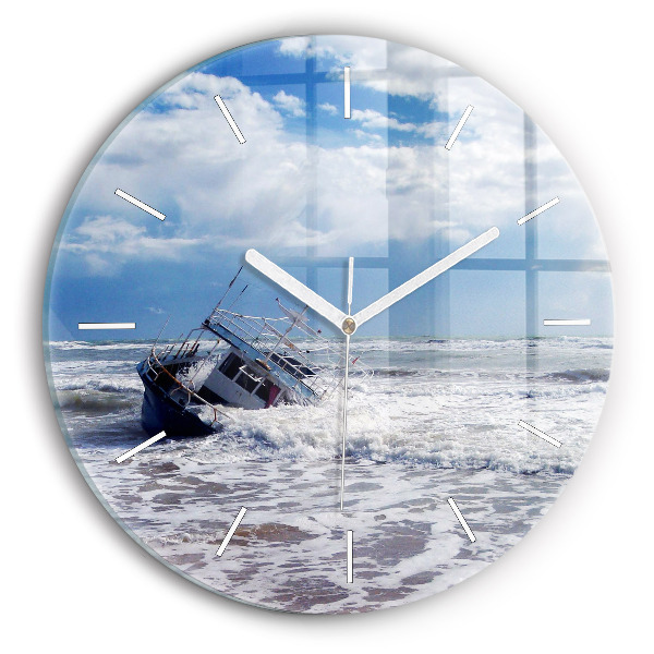 Round glass wall clock Sunken watercraft