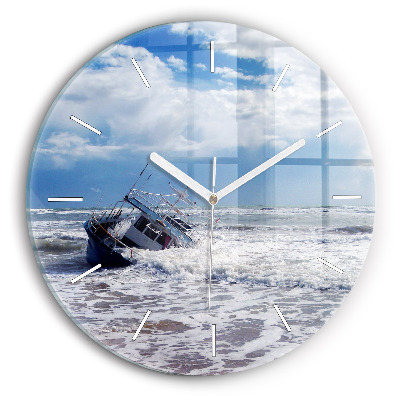 Round glass wall clock Sunken watercraft