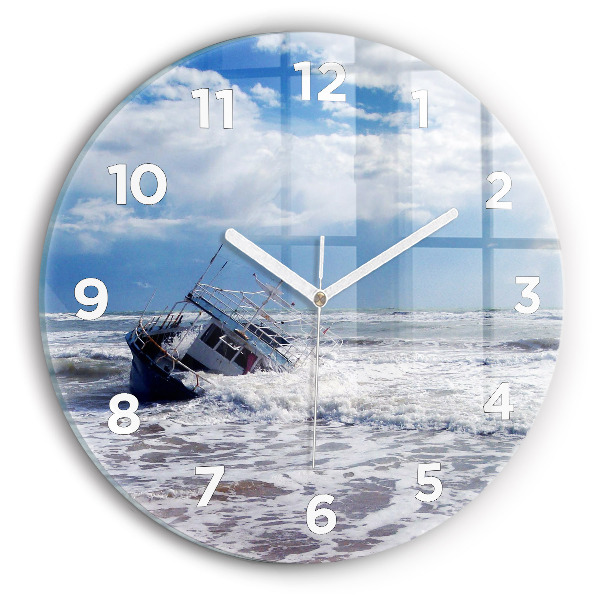 Round glass wall clock Sunken watercraft