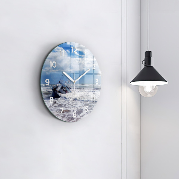Round glass wall clock Sunken watercraft