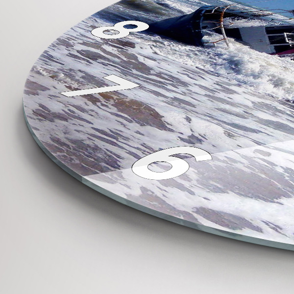 Round glass wall clock Sunken watercraft