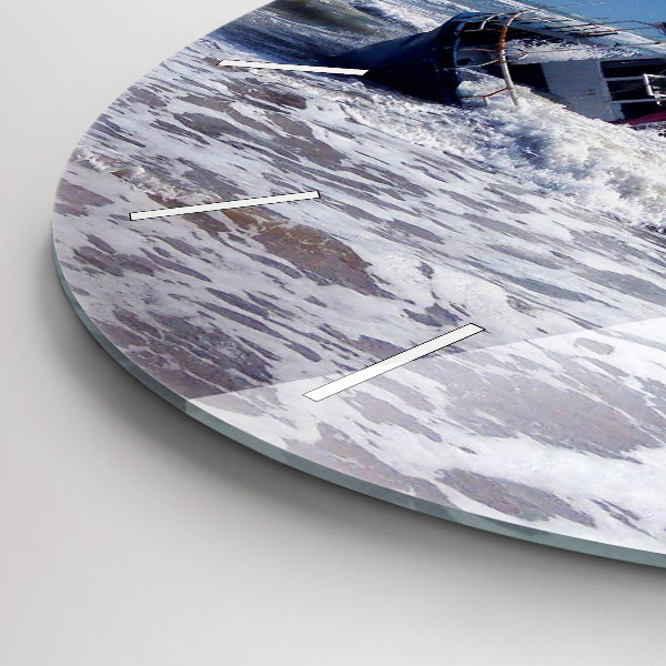 Round glass wall clock Sunken watercraft