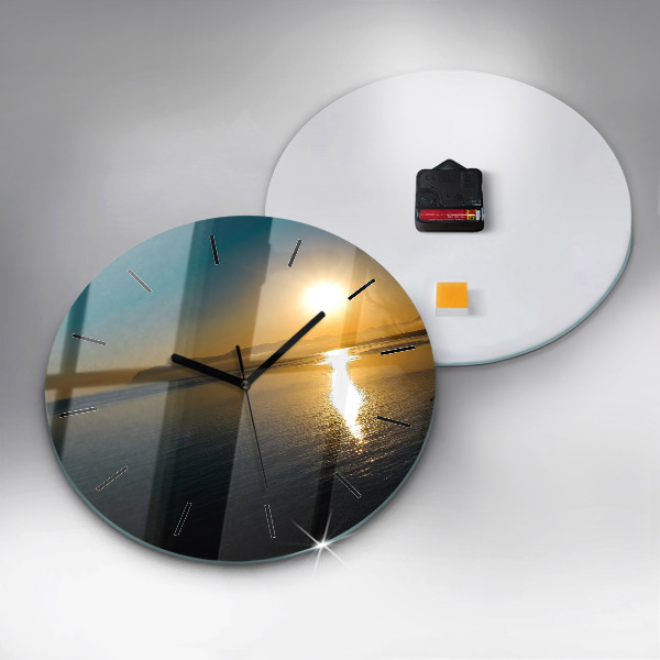 Round glass wall clock Sunrise landscape