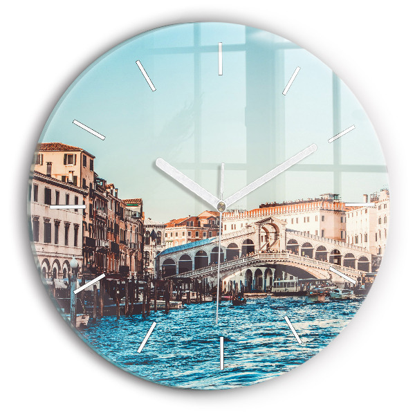 Round glass wall clock Rialto Bridge in Venice