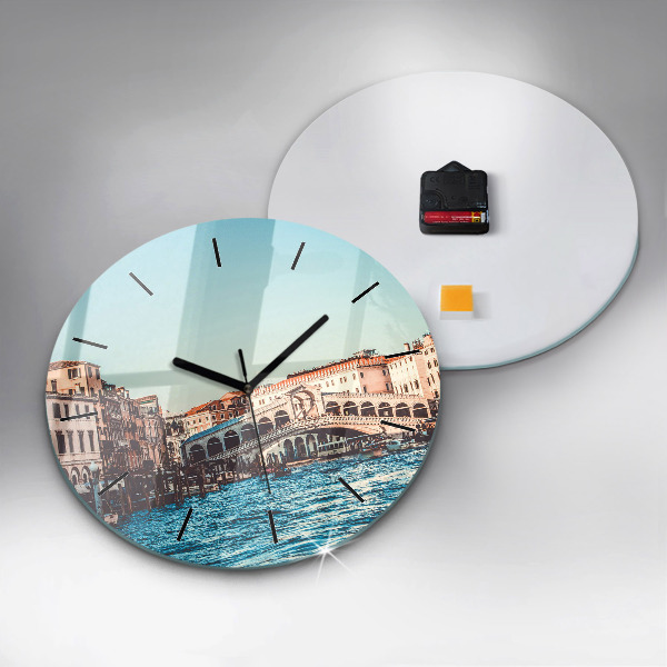 Round glass wall clock Rialto Bridge in Venice