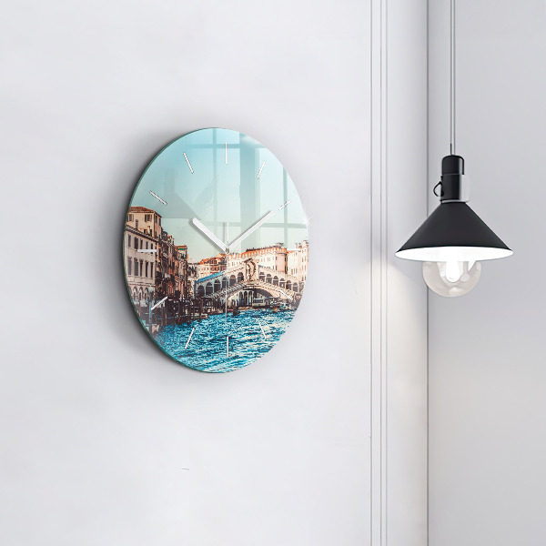 Round glass wall clock Rialto Bridge in Venice