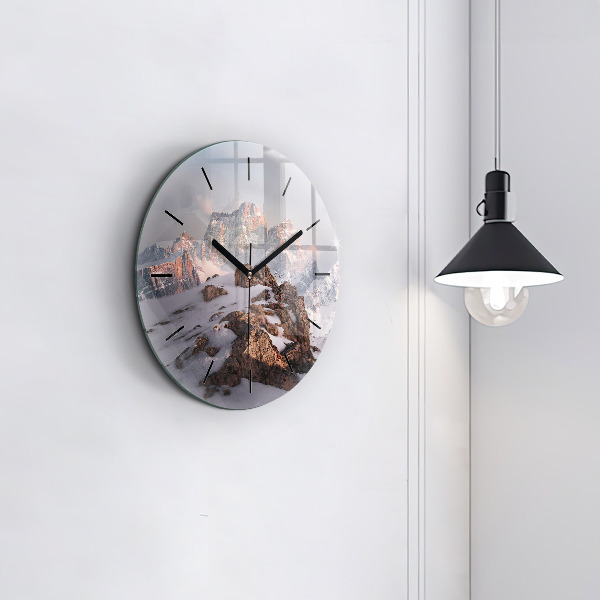 Round glass wall clock A mountain covered in snow