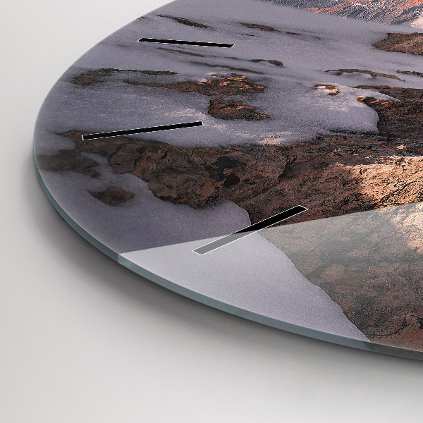 Round glass wall clock A mountain covered in snow