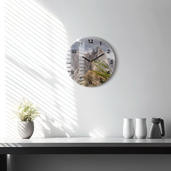 Round glass wall clock Rocky Mountains