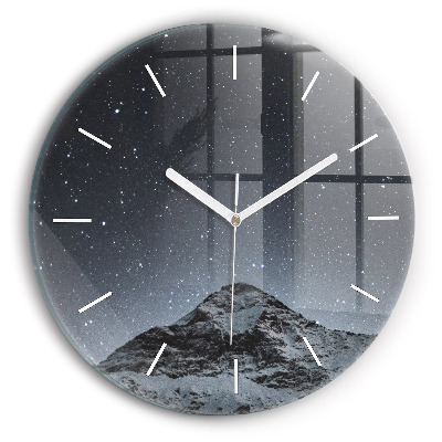 Round glass wall clock Mountain under the stars