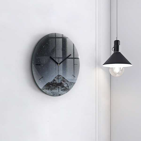 Round glass wall clock Mountain under the stars