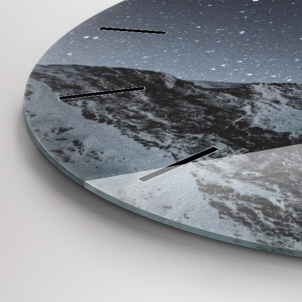 Round glass wall clock Mountain under the stars