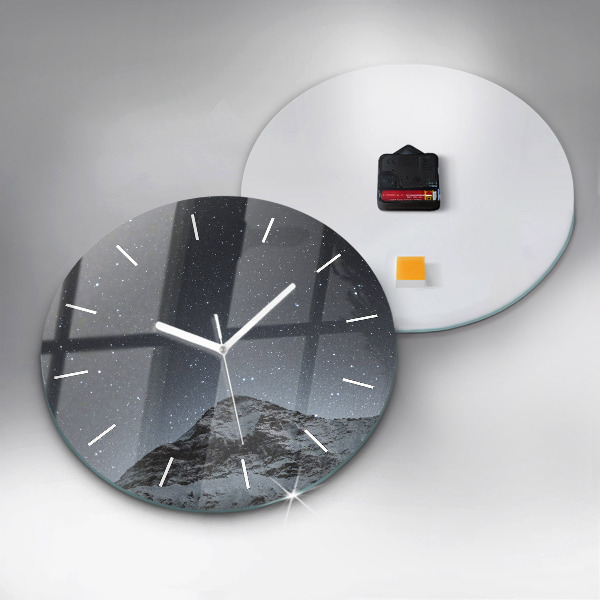 Round glass wall clock Mountain under the stars