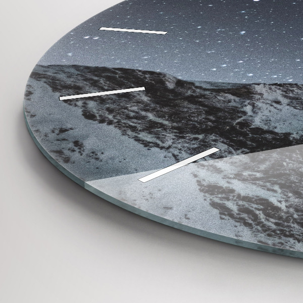 Round glass wall clock Mountain under the stars