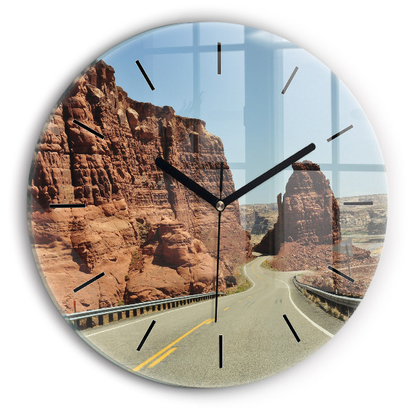 Round glass wall clock Route 66 in the US