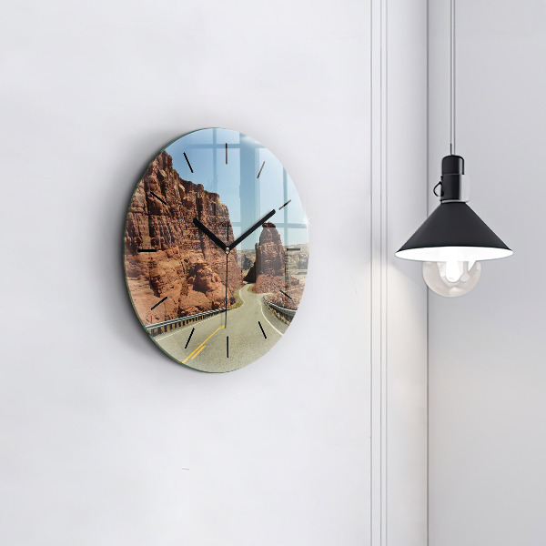 Round glass wall clock Route 66 in the US