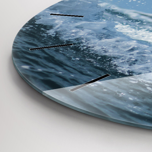 Round glass wall clock Photo of sea waves