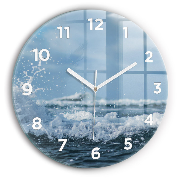 Round glass wall clock Photo of sea waves