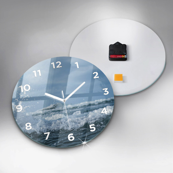 Round glass wall clock Photo of sea waves