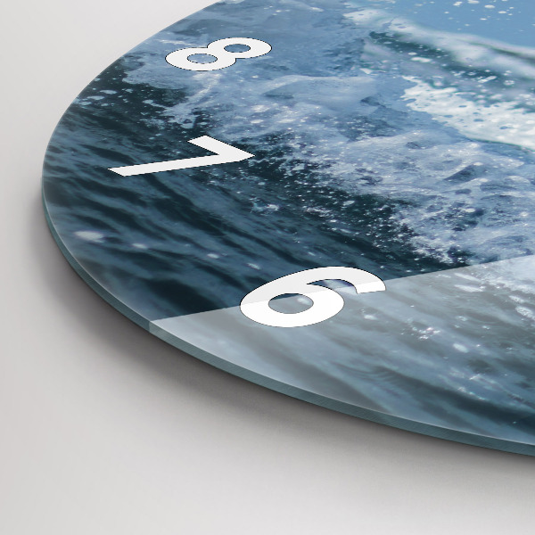Round glass wall clock Photo of sea waves