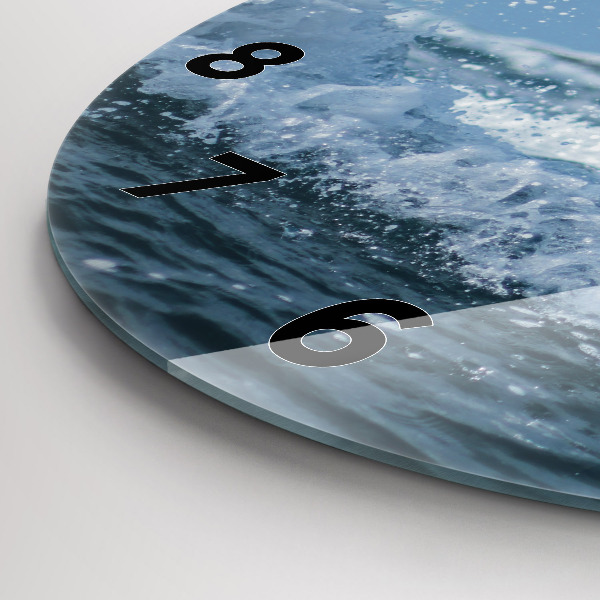 Round glass wall clock Photo of sea waves