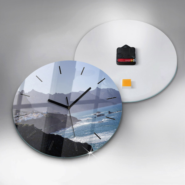 Round glass wall clock Mountains by the ocean