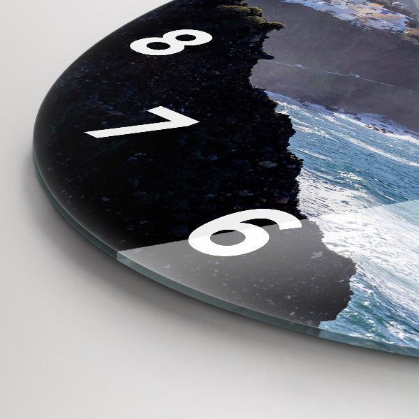 Round glass wall clock Mountains by the ocean