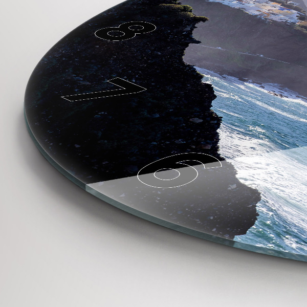 Round glass wall clock Mountains by the ocean