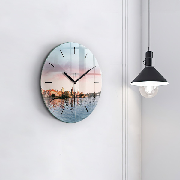 Round glass wall clock Charles Bridge in Prague