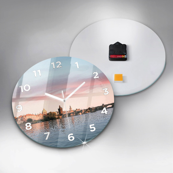 Round glass wall clock Charles Bridge in Prague