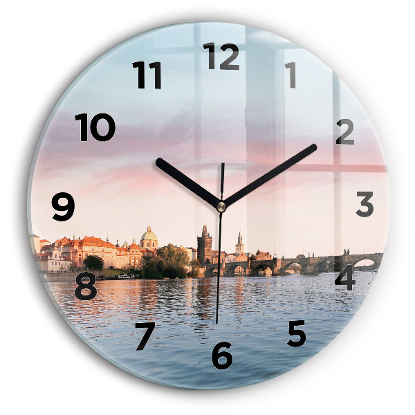 Round glass wall clock Charles Bridge in Prague