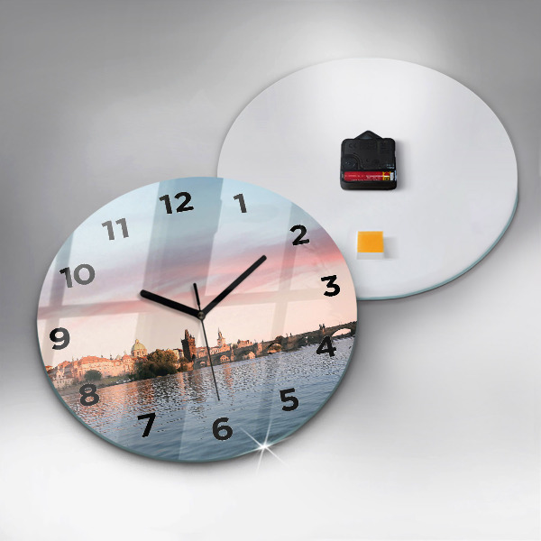 Round glass wall clock Charles Bridge in Prague