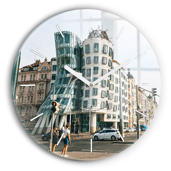 Round glass wall clock Dancing House Prague