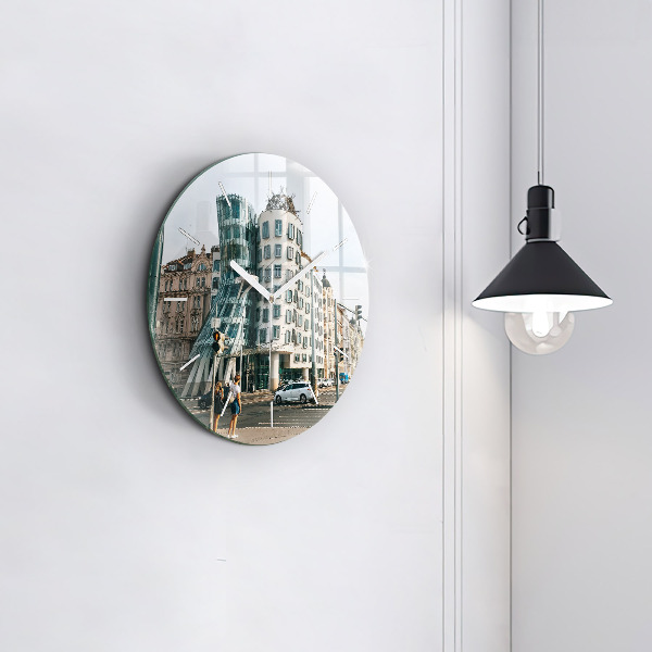 Round glass wall clock Dancing House Prague