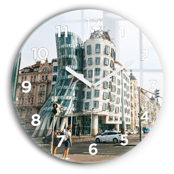 Round glass wall clock Dancing House Prague